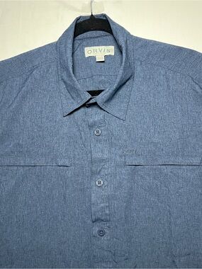 Orvis Men’s Navy Blue Short Sleeve Button Up Button front pockets Size XL